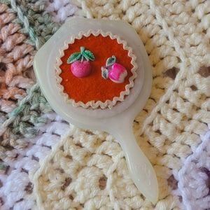 Vintage Plastic Handheld Mirror Apple & Cherry